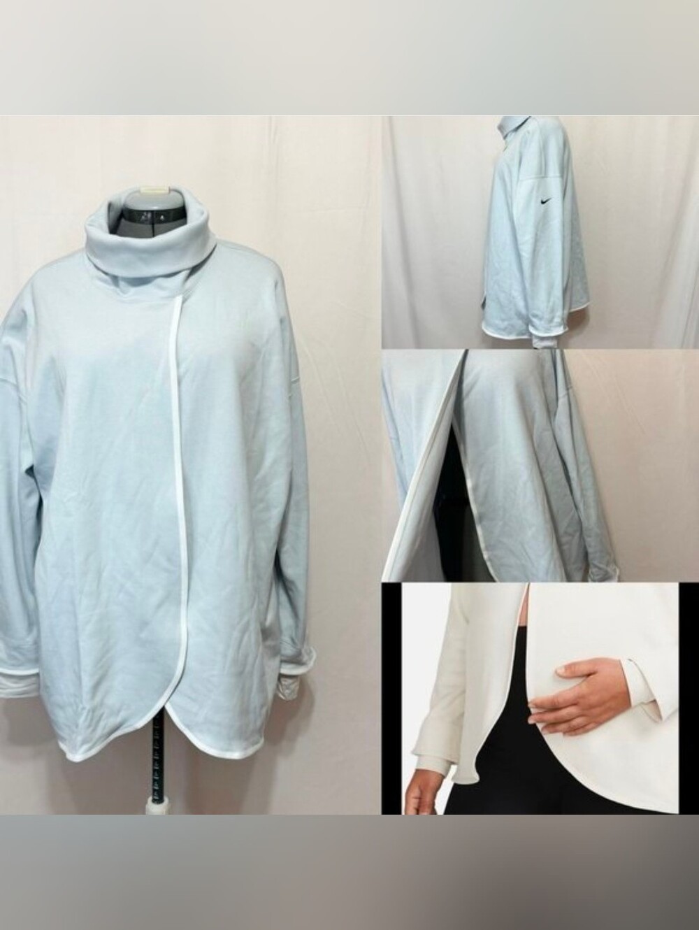 Nike Reversible Light Blue Funnel Neck Maternity Sweater Women’s Large - Picture 13 of 16